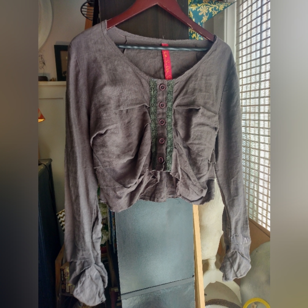 EWA I WALLA AW15 LINEN CROP TOP/CARDIGAN SZ L EXCELLENT CONDITION